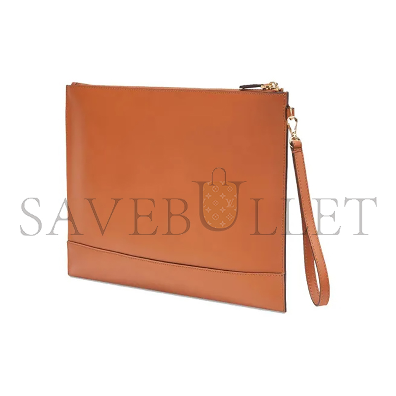 FENDI VITELLO KING LOGO EMBOSSED LARGE FLAT POUCH CUOIO 8N0178AC9LF0QVK (35*23*1cm)
